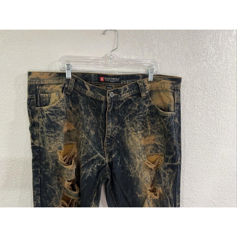 South Pole JeansMens 42X32 Distressed Dark Denim, Brown